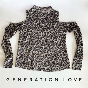 Generation Love Cashmere Cheetah Print Cold Shoulder Sweater M